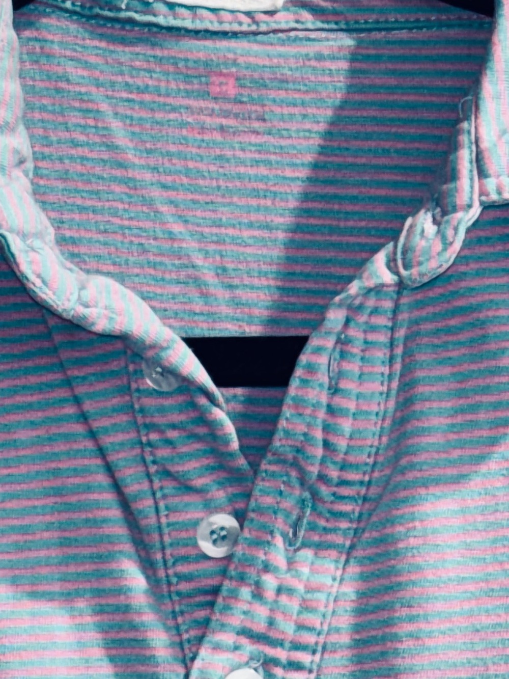 johnnie-O Hangin’ Out Pink Aqua Striped Pocket Polo Surfer Logo - Picture 3 of 4